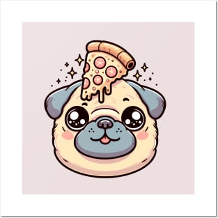 Pug Dog Eating Pizza Posters and Art